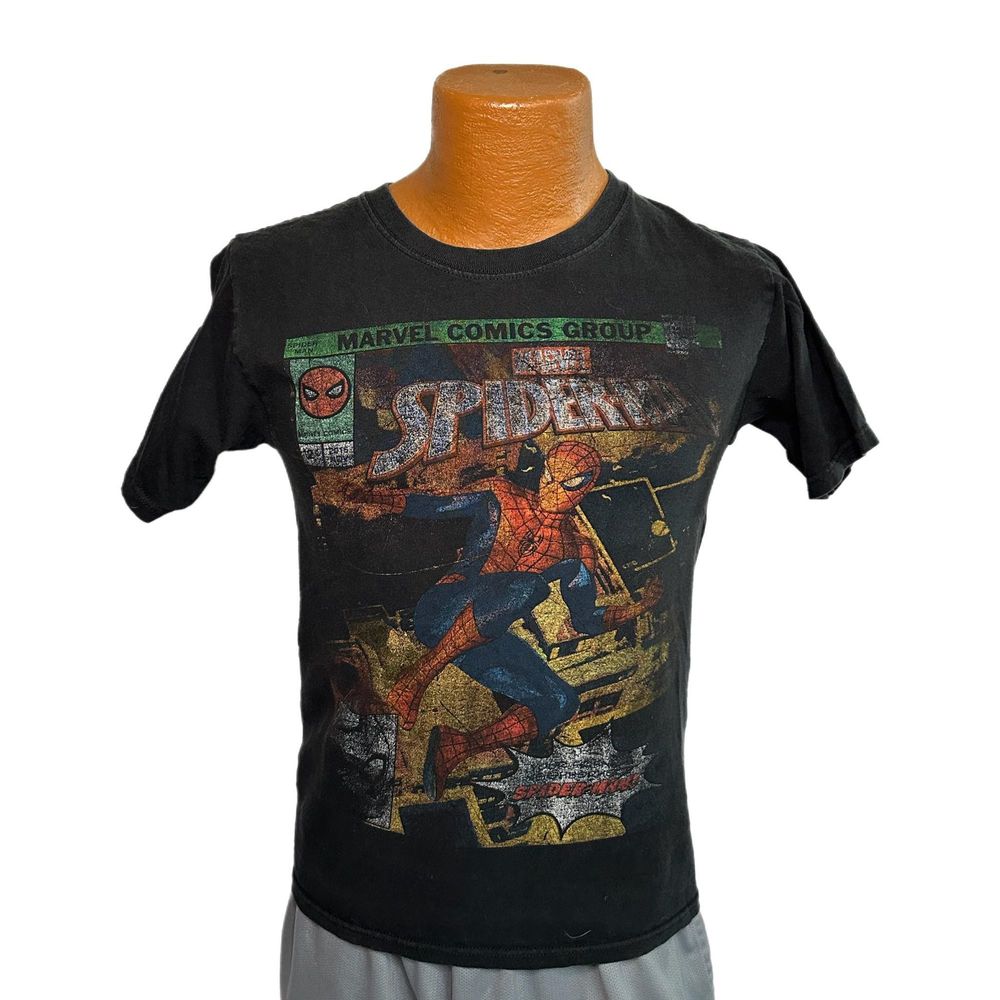 Marvel Comics Black Grunge Spiderman Graphic T-Shirt, Small, Pre-owned